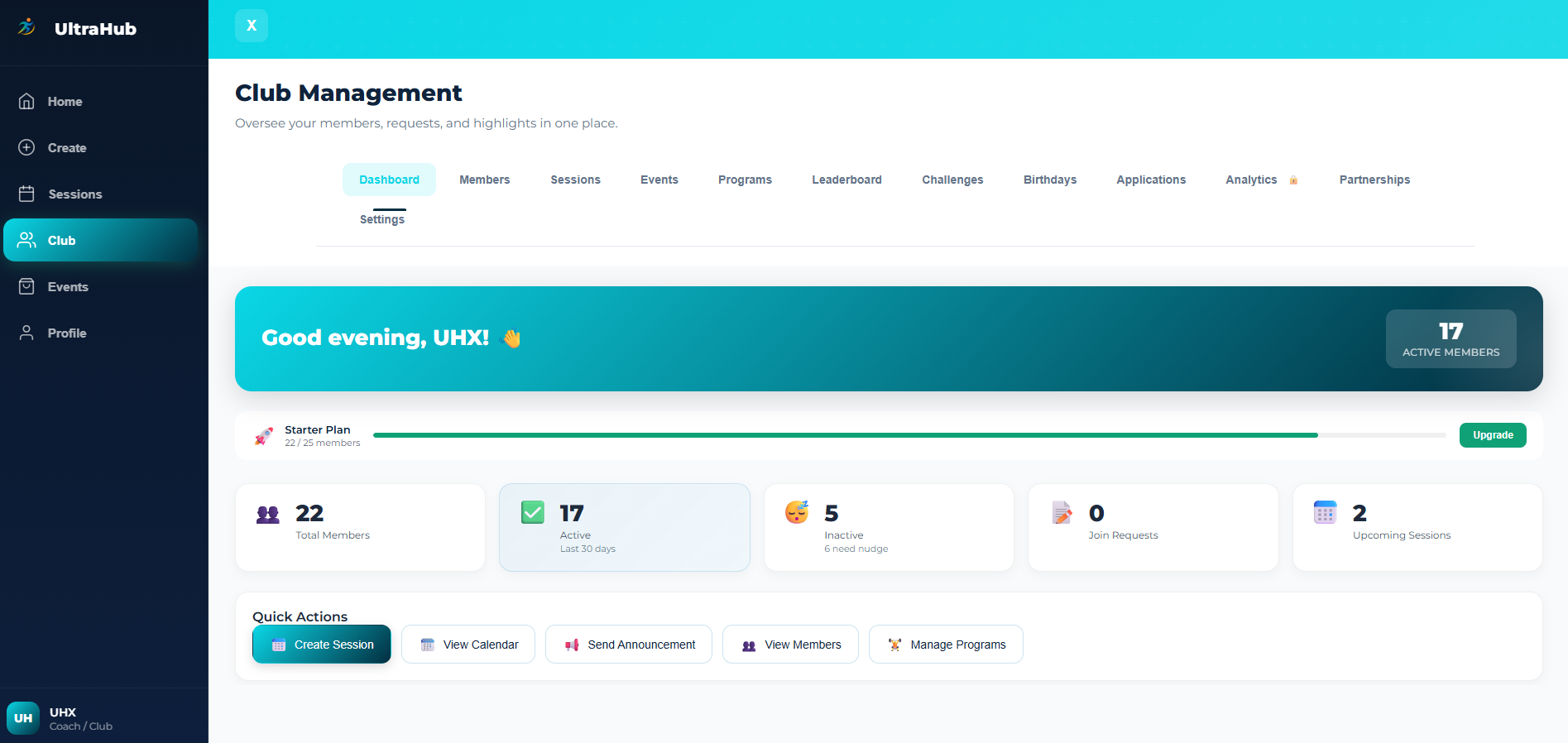 Club dashboard